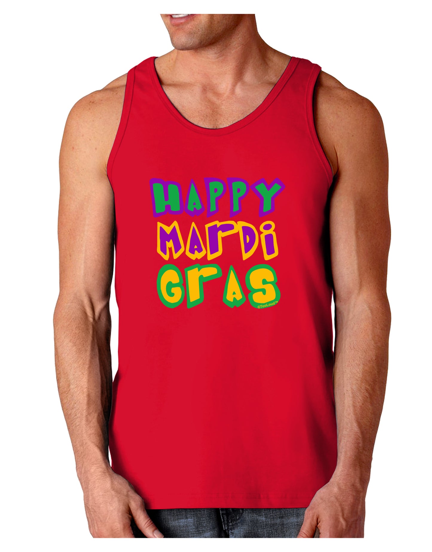Happy Mardi Gras Text 2 Dark Loose Tank Top-Mens Loose Tank Top-TooLoud-Red-Small-Davson Sales