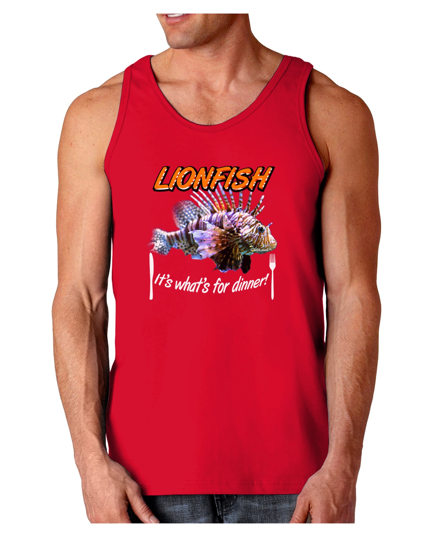 Lionfish - It's What's For Dinner Dark Loose Tank Top-Mens Loose Tank Top-TooLoud-Red-Small-Davson Sales