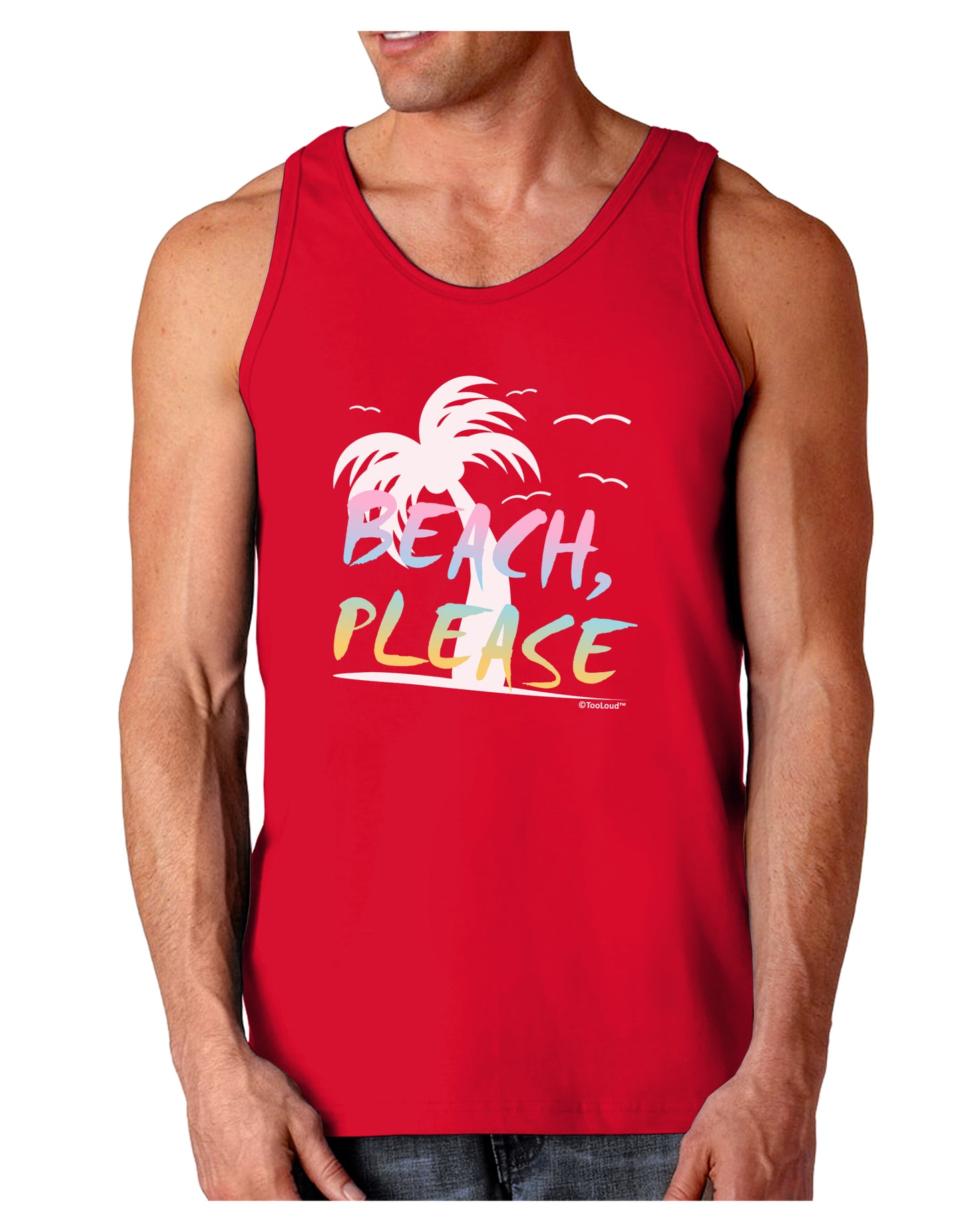 Beach Please - Summer Colors with Palm Trees Dark Loose Tank Top-Mens Loose Tank Top-TooLoud-Red-Small-Davson Sales