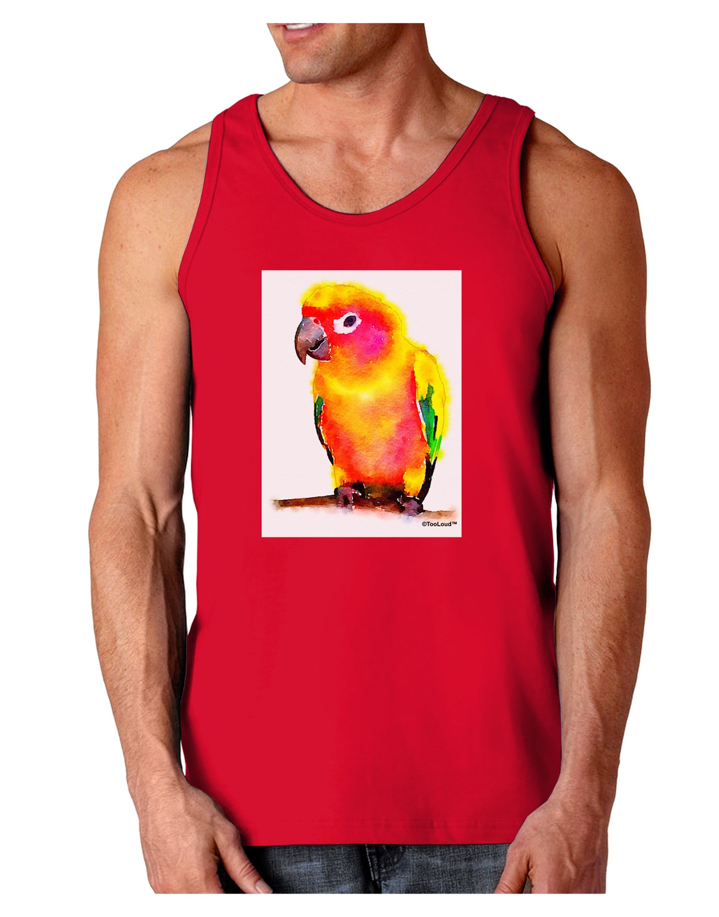 Sun Conure Parrot Watercolor Dark Loose Tank Top-Mens Loose Tank Top-TooLoud-Red-Small-Davson Sales