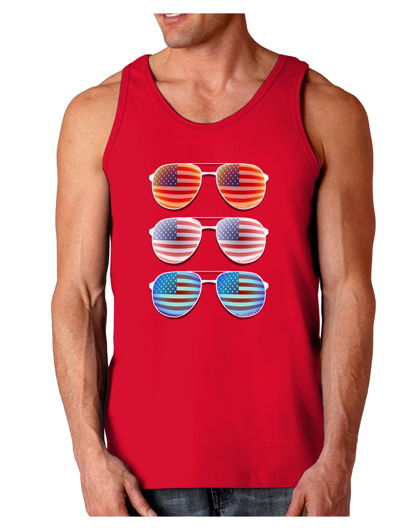 Red White and Blue USA Flag Aviators Dark Loose Tank Top-Mens Loose Tank Top-TooLoud-Red-Small-Davson Sales