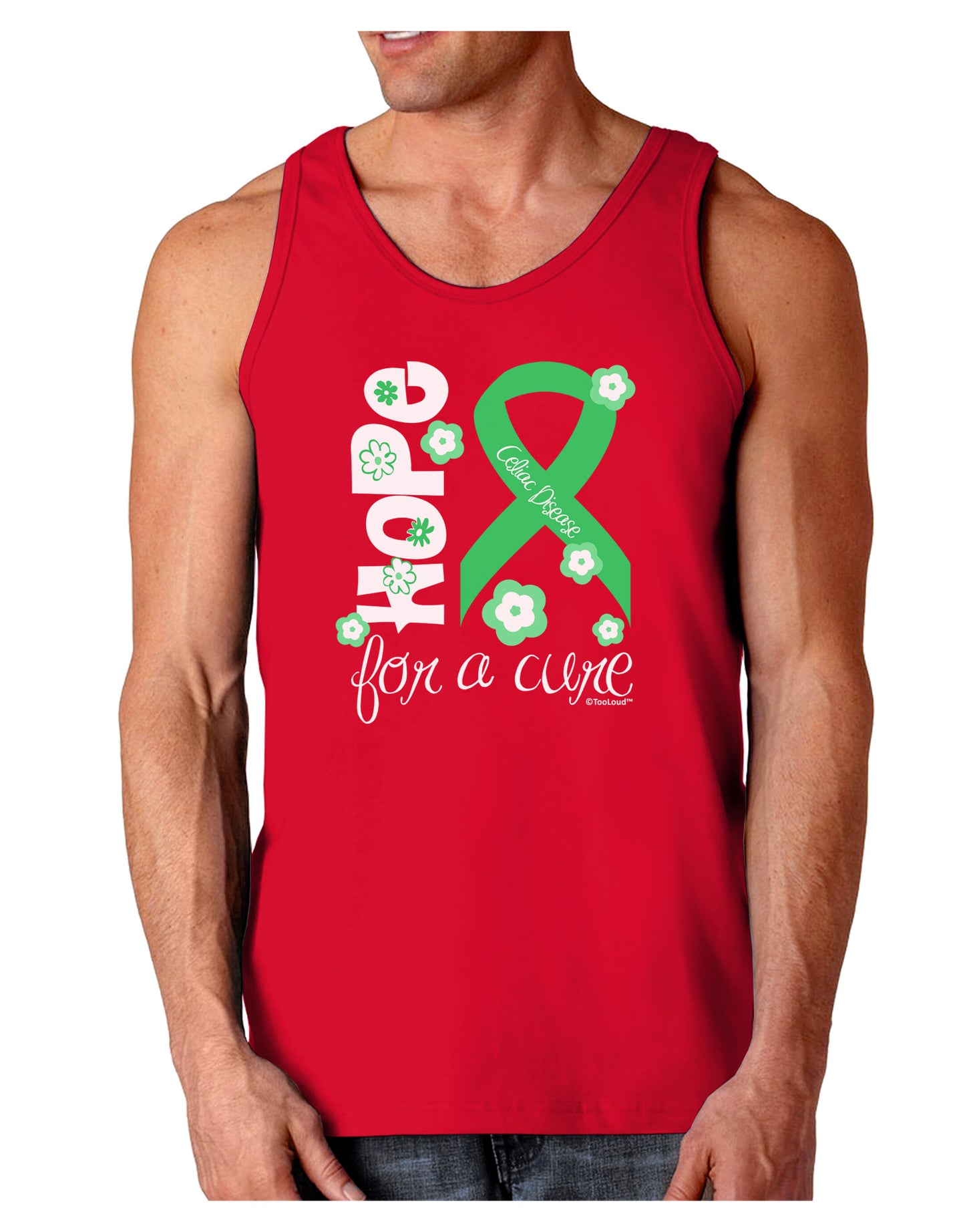Hope for a Cure - Light Green Ribbon Celiac Disease - Flowers Dark Loose Tank Top-Mens Loose Tank Top-TooLoud-Red-Small-Davson Sales