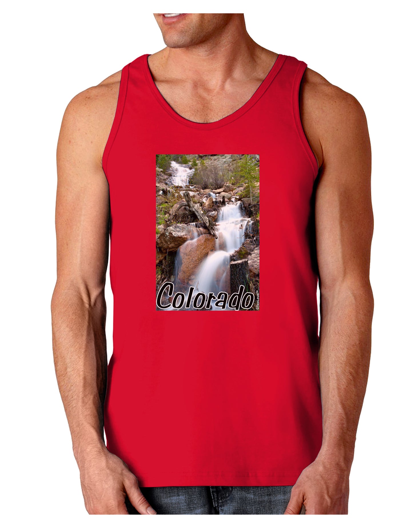 Colorado Waterfall Scene Text Dark Loose Tank Top-Mens Loose Tank Top-TooLoud-Red-Small-Davson Sales