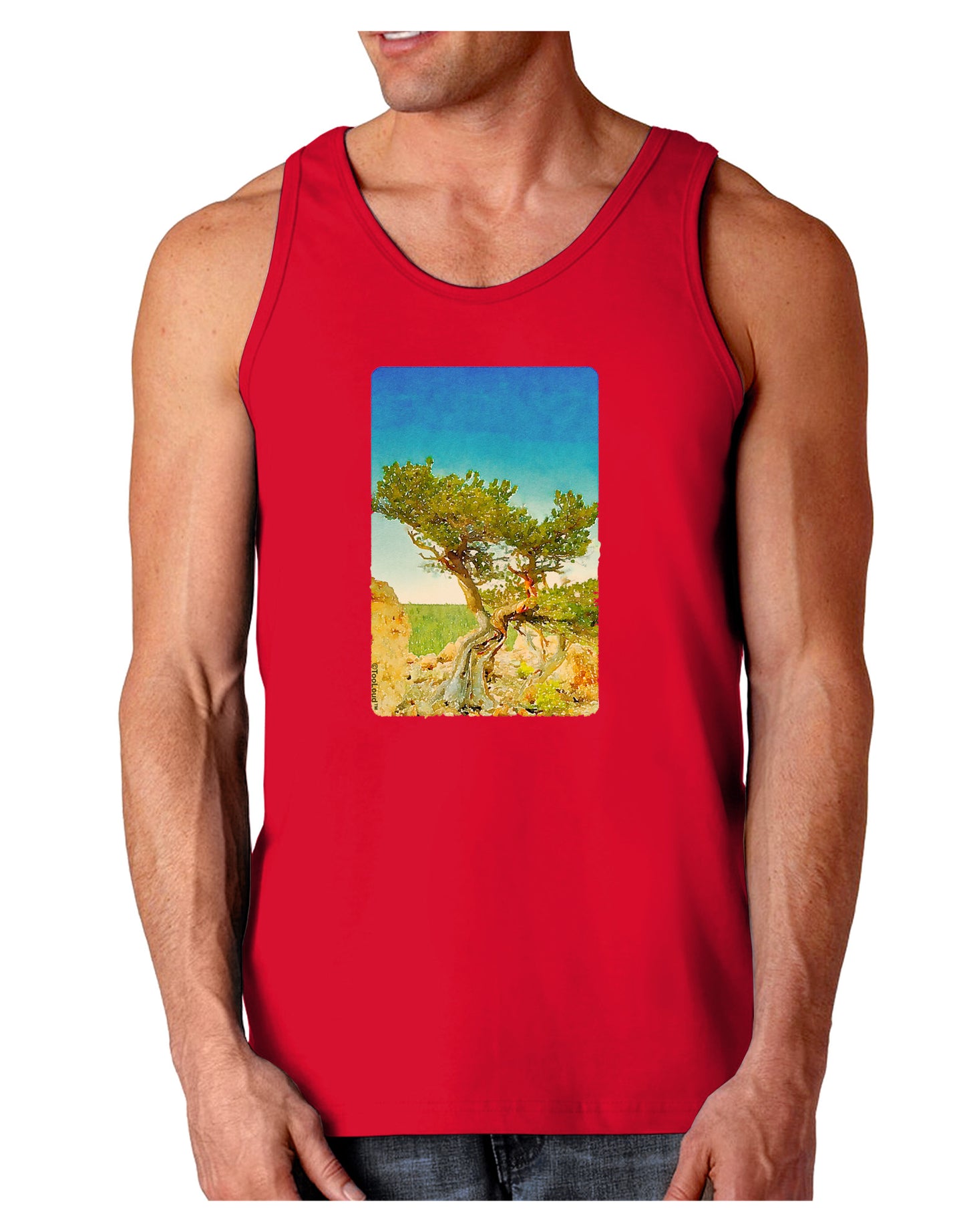 Colorado Tree Watercolor Dark Loose Tank Top-Mens Loose Tank Top-TooLoud-Red-Small-Davson Sales