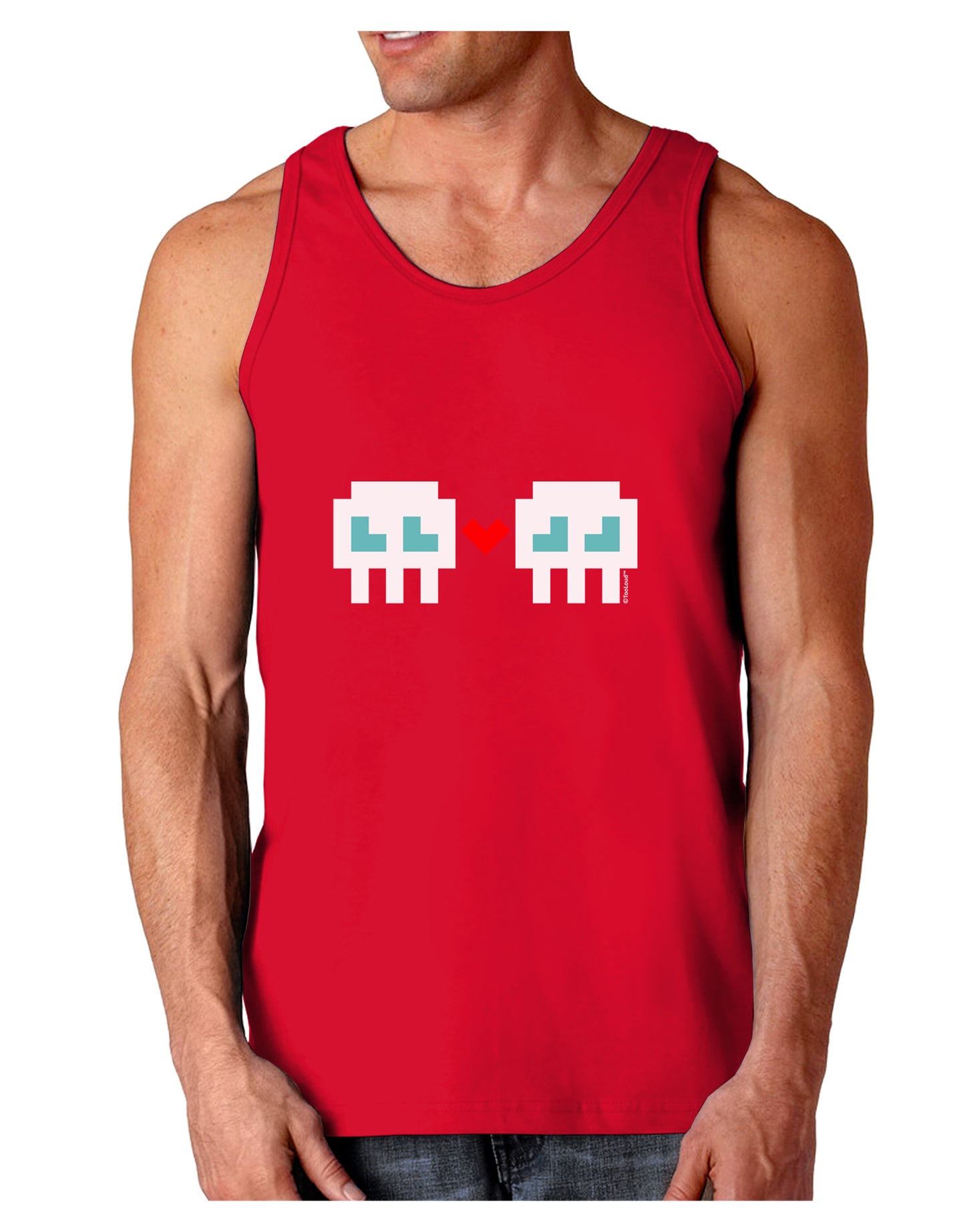 8-Bit Skull Love - Boy and Boy Dark Loose Tank Top-Mens Loose Tank Top-TooLoud-Red-Small-Davson Sales