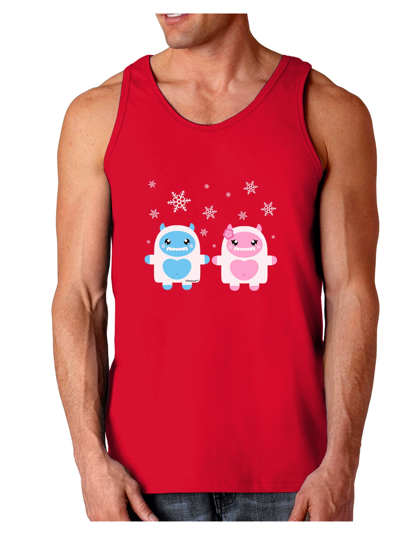 Cute Abominable Snowman Yeti Couple - Christmas Dark Loose Tank Top-Mens Loose Tank Top-TooLoud-Red-Small-Davson Sales