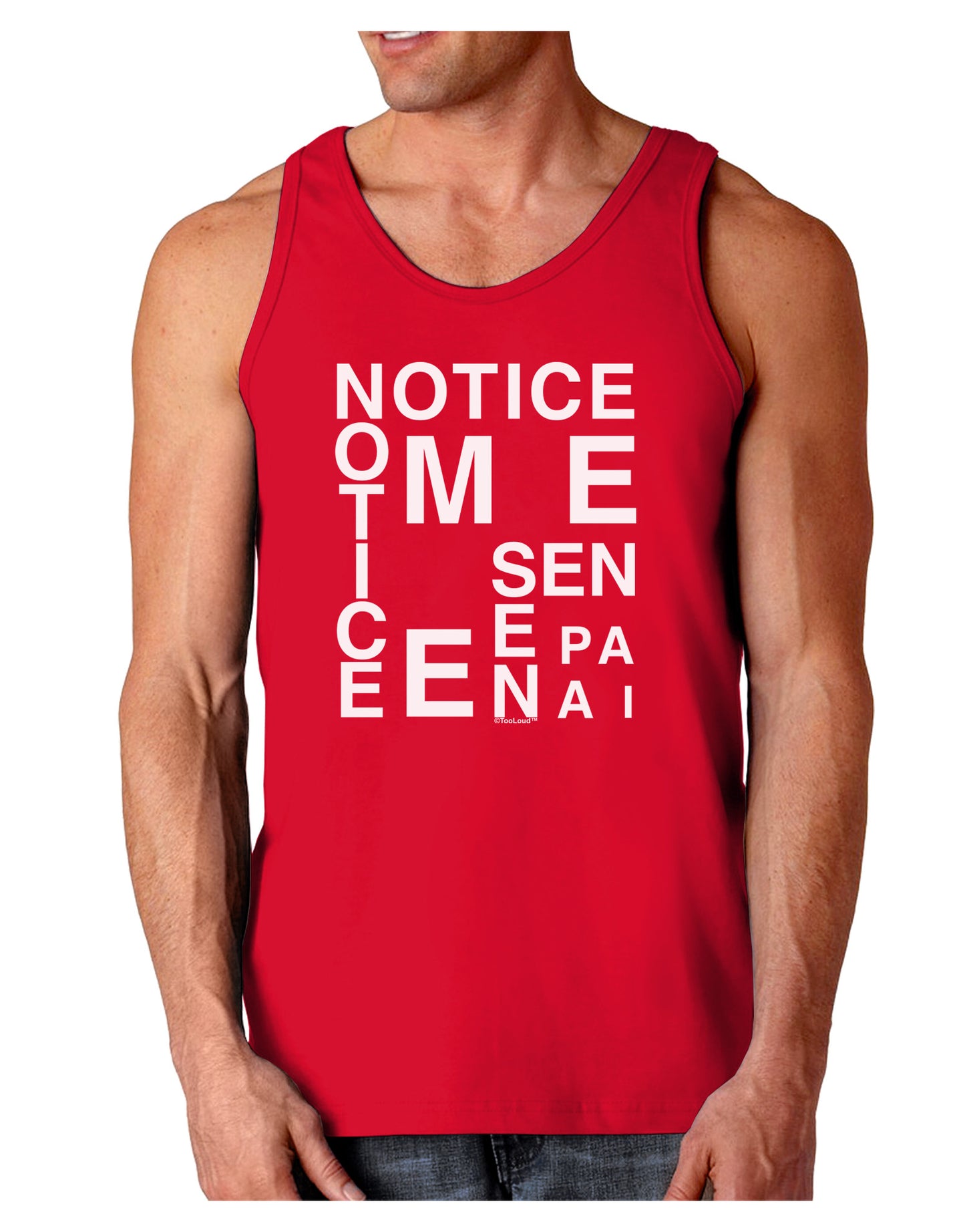 Notice Me Senpai Artistic Text Dark Loose Tank Top-Mens Loose Tank Top-TooLoud-Red-Small-Davson Sales