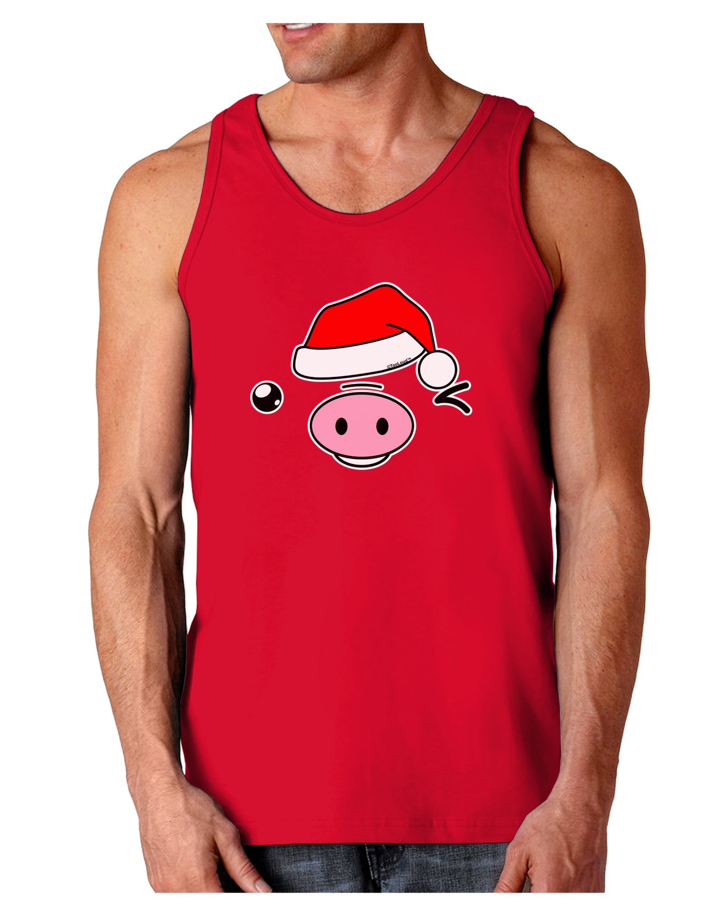 Kyu-T Face Oinkz Santa Hat Boy Pig Dark Loose Tank Top-Mens Loose Tank Top-TooLoud-Red-Small-Davson Sales