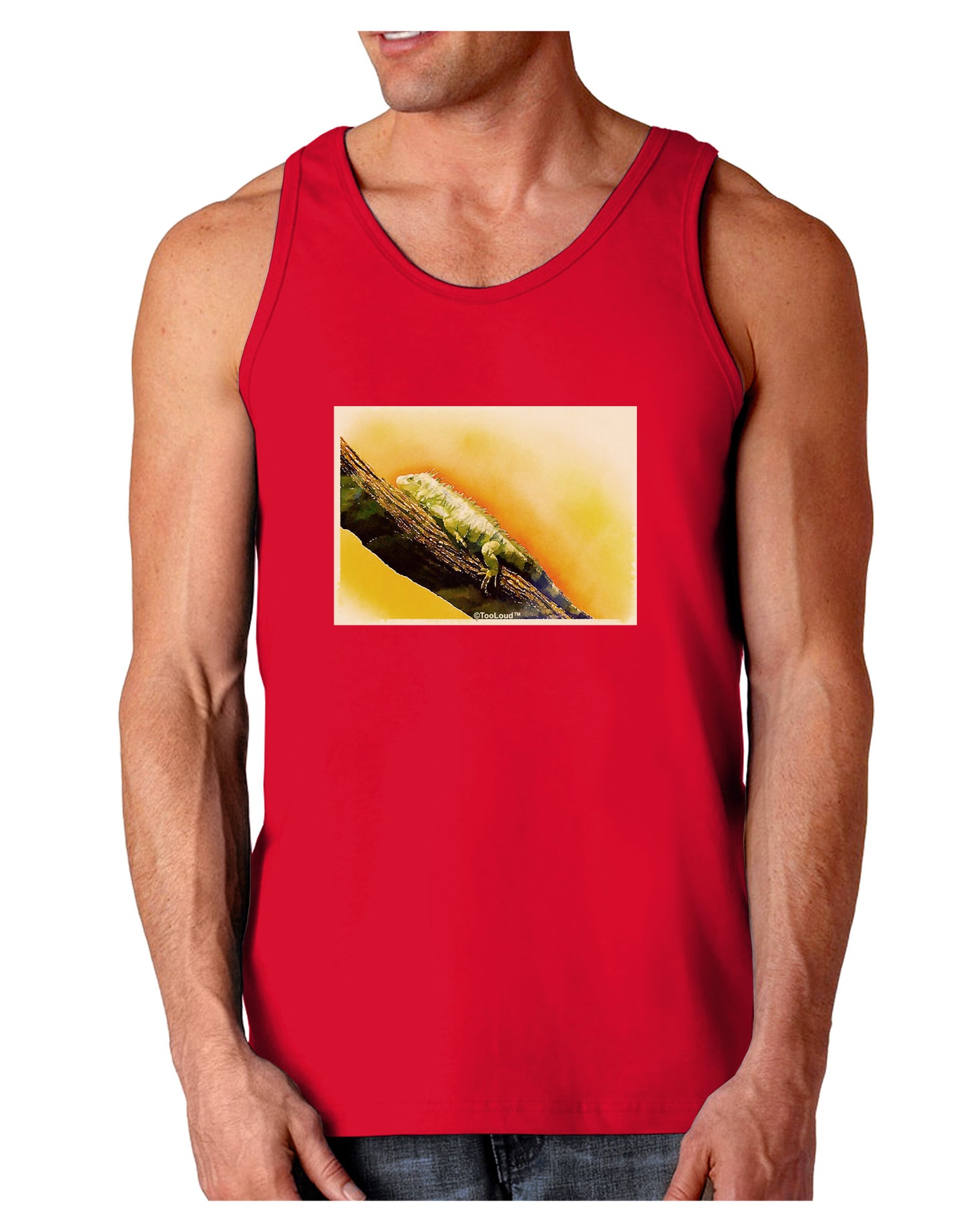 Iguana Watercolor Dark Loose Tank Top-Mens Loose Tank Top-TooLoud-Red-Small-Davson Sales