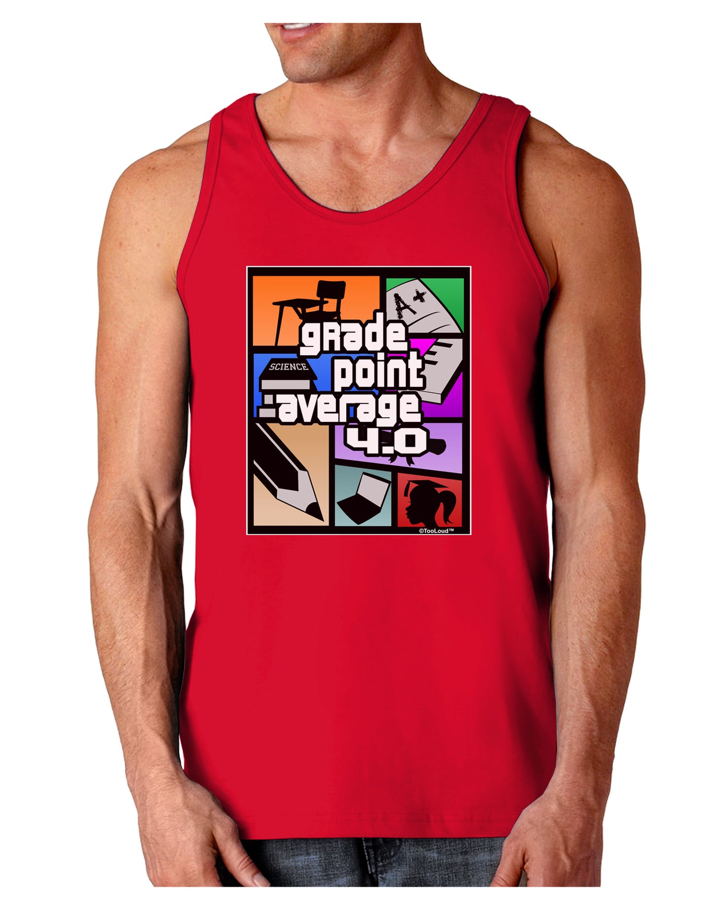 GPA 4 - Grade Point Average Dark Loose Tank Top-Mens Loose Tank Top-TooLoud-Red-Small-Davson Sales