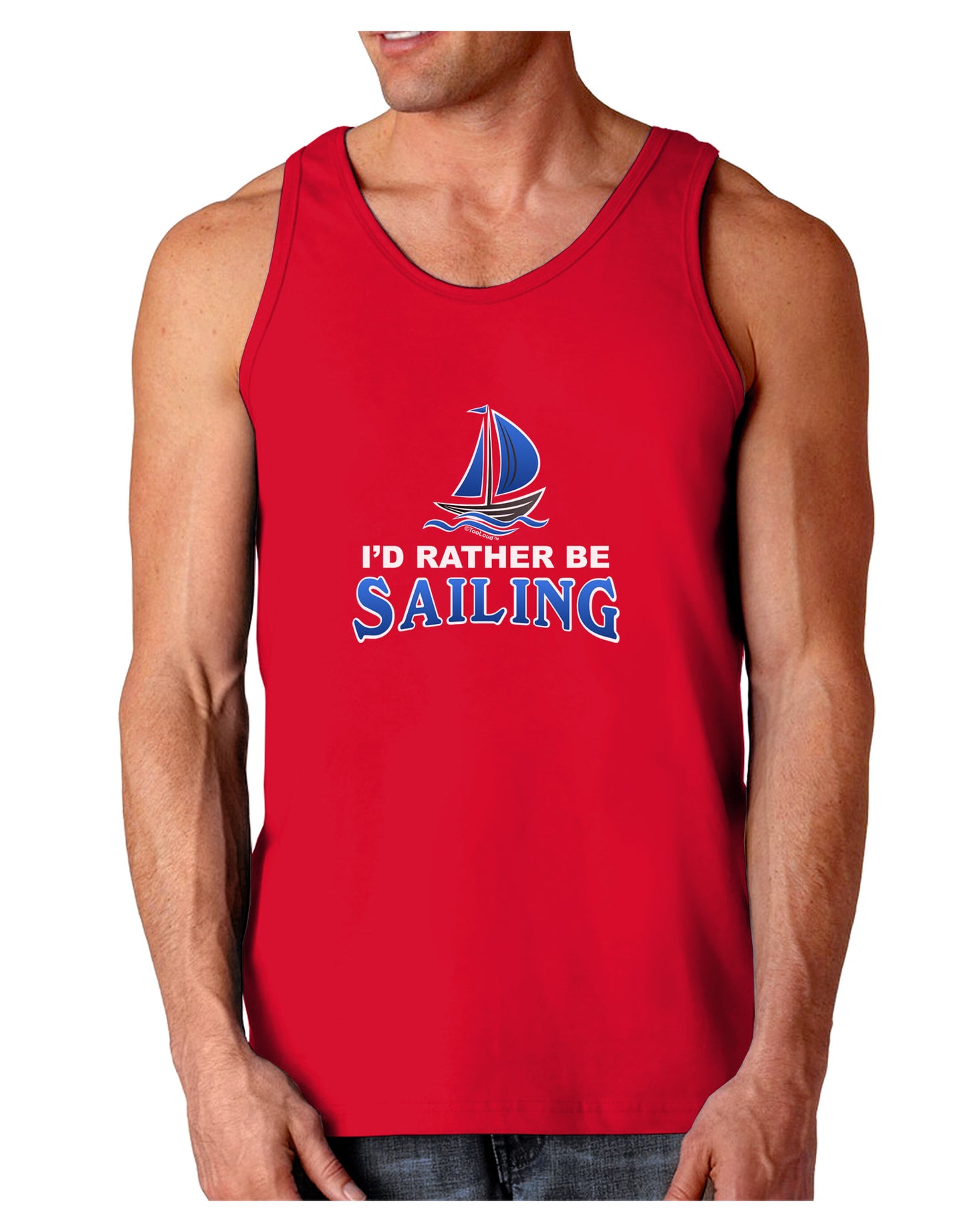 I'd Rather Be Sailing Dark Loose Tank Top-Mens Loose Tank Top-TooLoud-Red-Small-Davson Sales