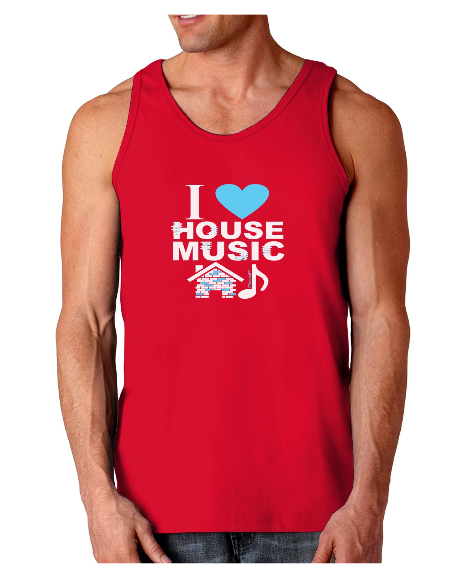 I Love House Blue Dark Loose Tank Top-Mens Loose Tank Top-TooLoud-Red-Small-Davson Sales