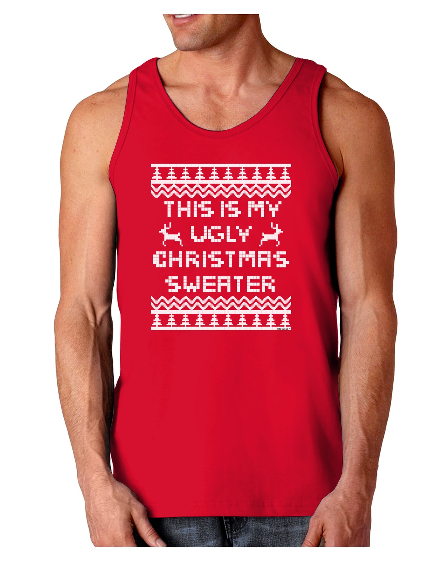 This Is My Ugly Christmas Sweater Dark Loose Tank Top-Mens Loose Tank Top-TooLoud-Red-Small-Davson Sales