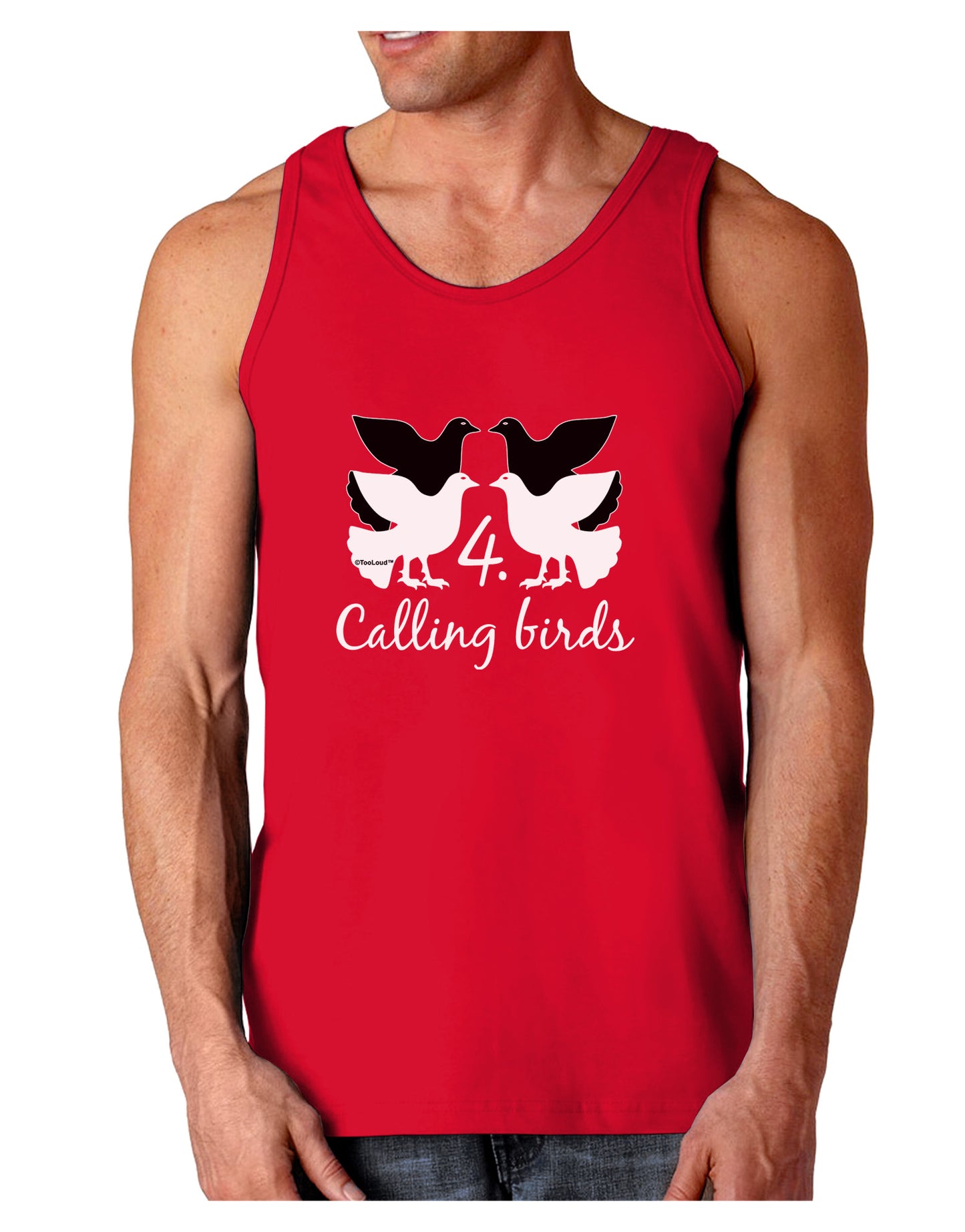 Four Calling Birds Text Dark Loose Tank Top-Mens Loose Tank Top-TooLoud-Red-Small-Davson Sales