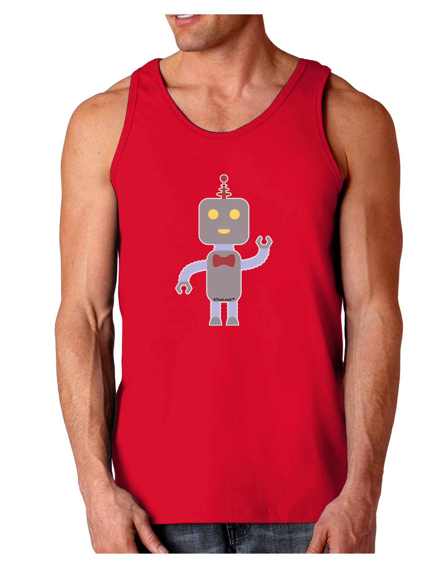 Cute Robot Male Dark Loose Tank Top-Mens Loose Tank Top-TooLoud-Red-Small-Davson Sales