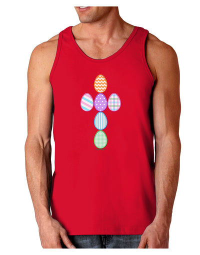 Easter Egg Cross Faux Applique Dark Loose Tank Top-Mens Loose Tank Top-TooLoud-Red-Small-Davson Sales