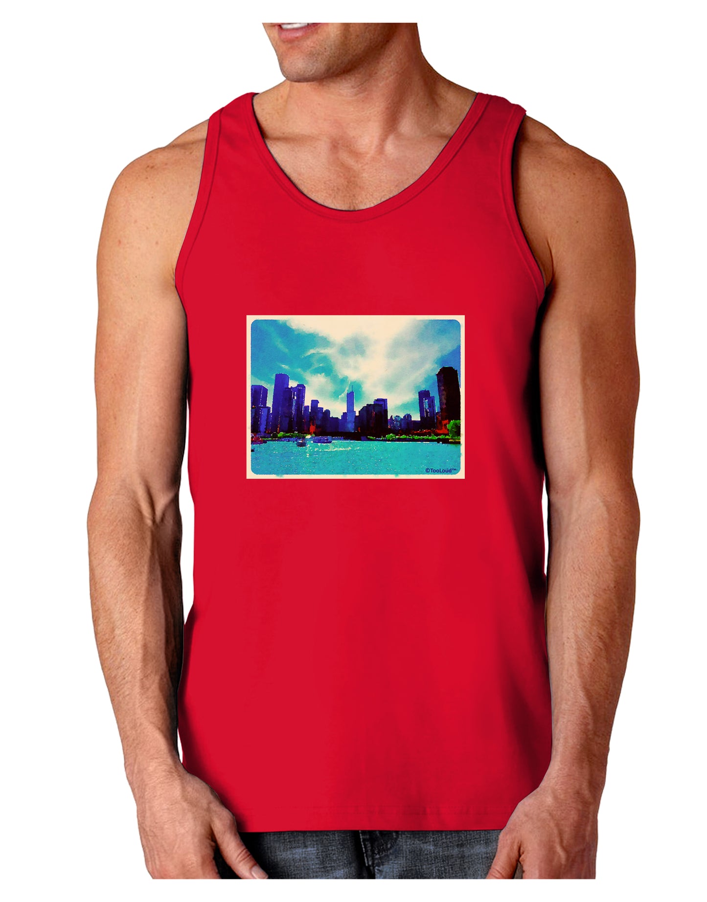 Chicago Skyline Watercolor Dark Loose Tank Top-Mens Loose Tank Top-TooLoud-Red-Small-Davson Sales