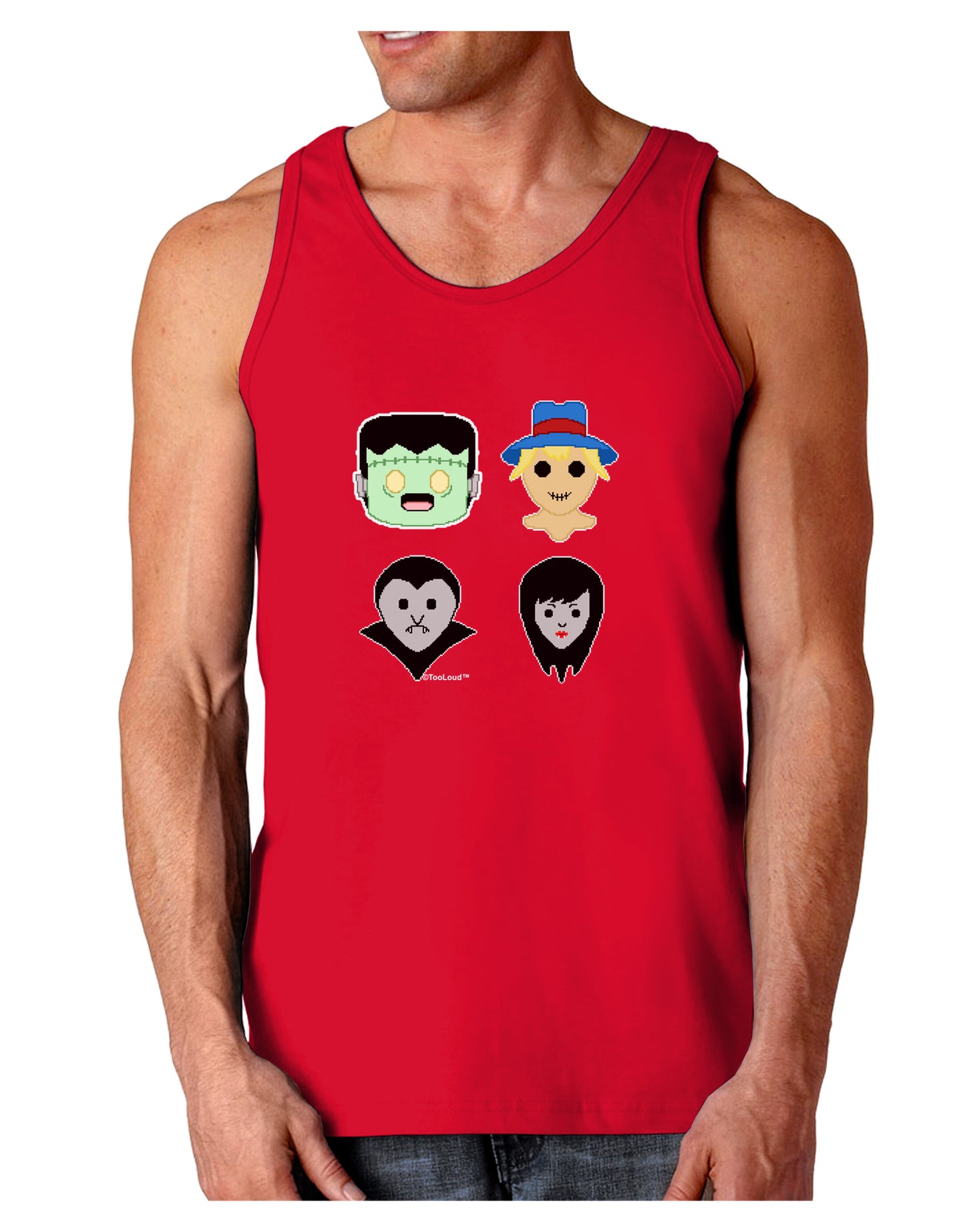 Cute Pixel Monsters Dark Loose Tank Top-Mens Loose Tank Top-TooLoud-Red-Small-Davson Sales