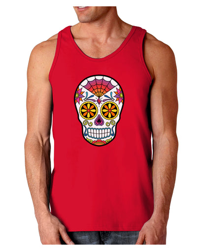 Version 1 Colorful Day of the Dead Calavera Dark Loose Tank Top-Mens Loose Tank Top-TooLoud-Red-Small-Davson Sales