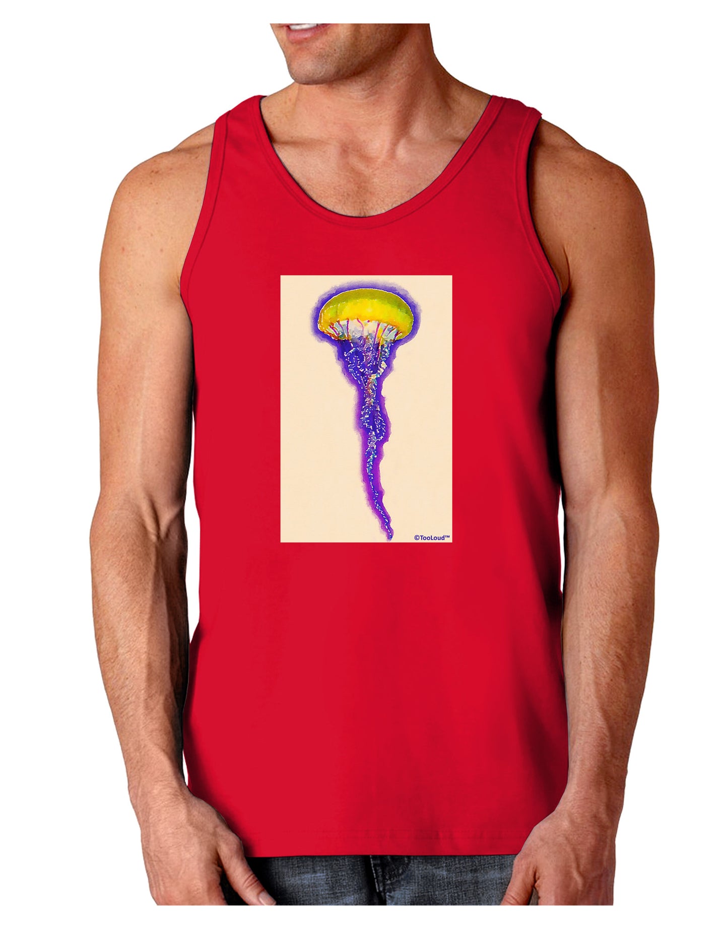 Jellyfish Outlined in Purple Watercolor Dark Loose Tank Top-Mens Loose Tank Top-TooLoud-Red-Small-Davson Sales