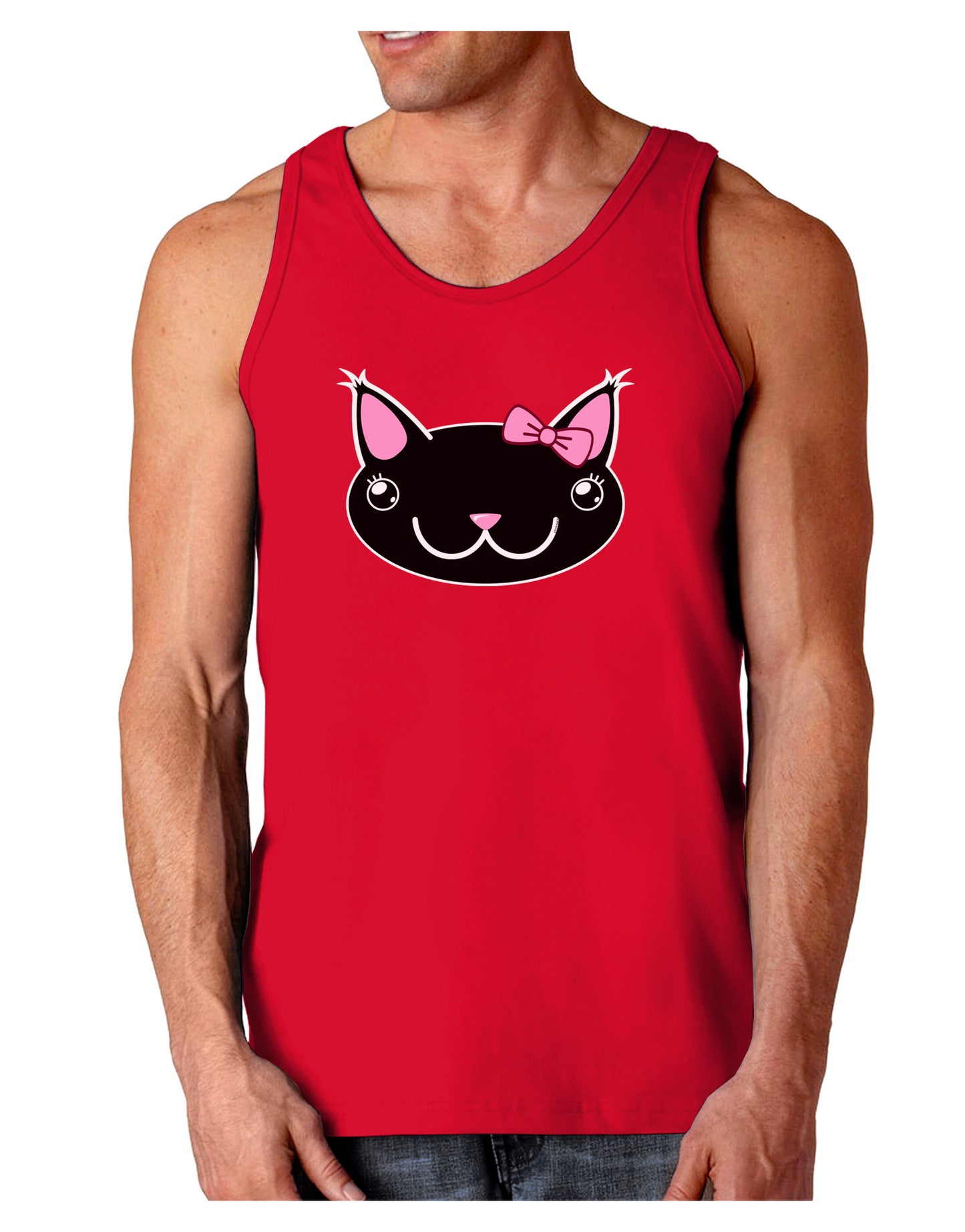 Kyu-T Head - Night Kawaia the Cute Girl Critter Dark Loose Tank Top-Mens Loose Tank Top-TooLoud-Red-Small-Davson Sales