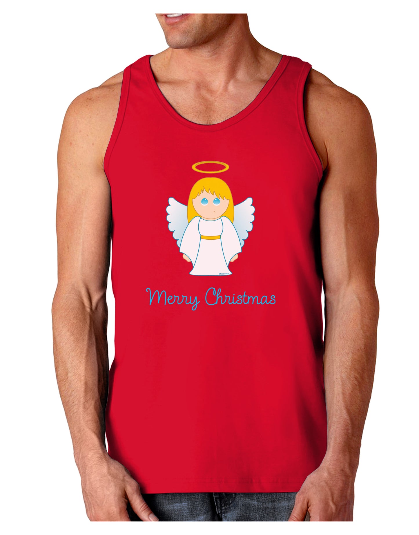 Merry Christmas Cute Angel Girl Dark Loose Tank Top-Mens Loose Tank Top-TooLoud-Red-Small-Davson Sales