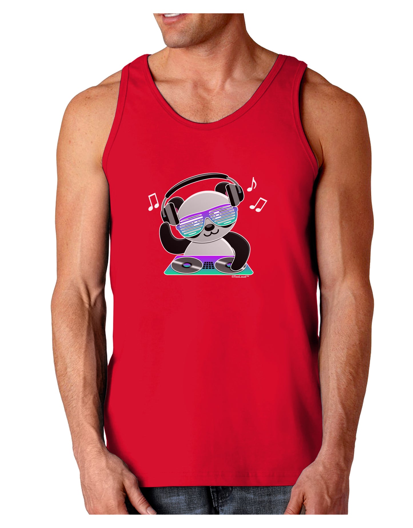 Panda DJ Dark Loose Tank Top-Mens Loose Tank Top-TooLoud-Red-Small-Davson Sales