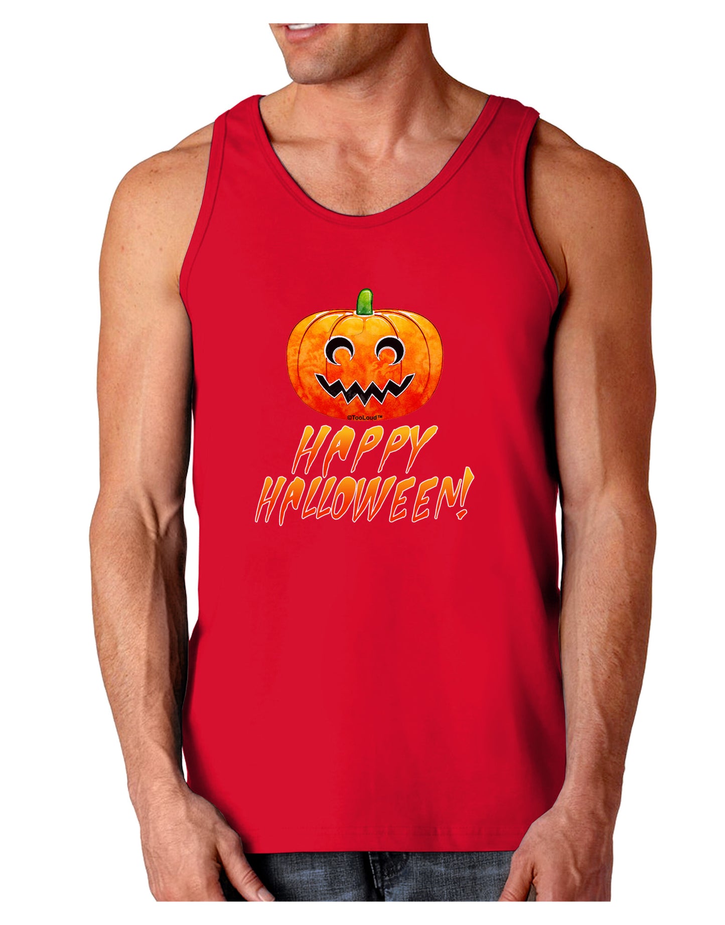 Jack-O-Lantern Watercolor Halloween Dark Loose Tank Top-Mens Loose Tank Top-TooLoud-Red-Small-Davson Sales