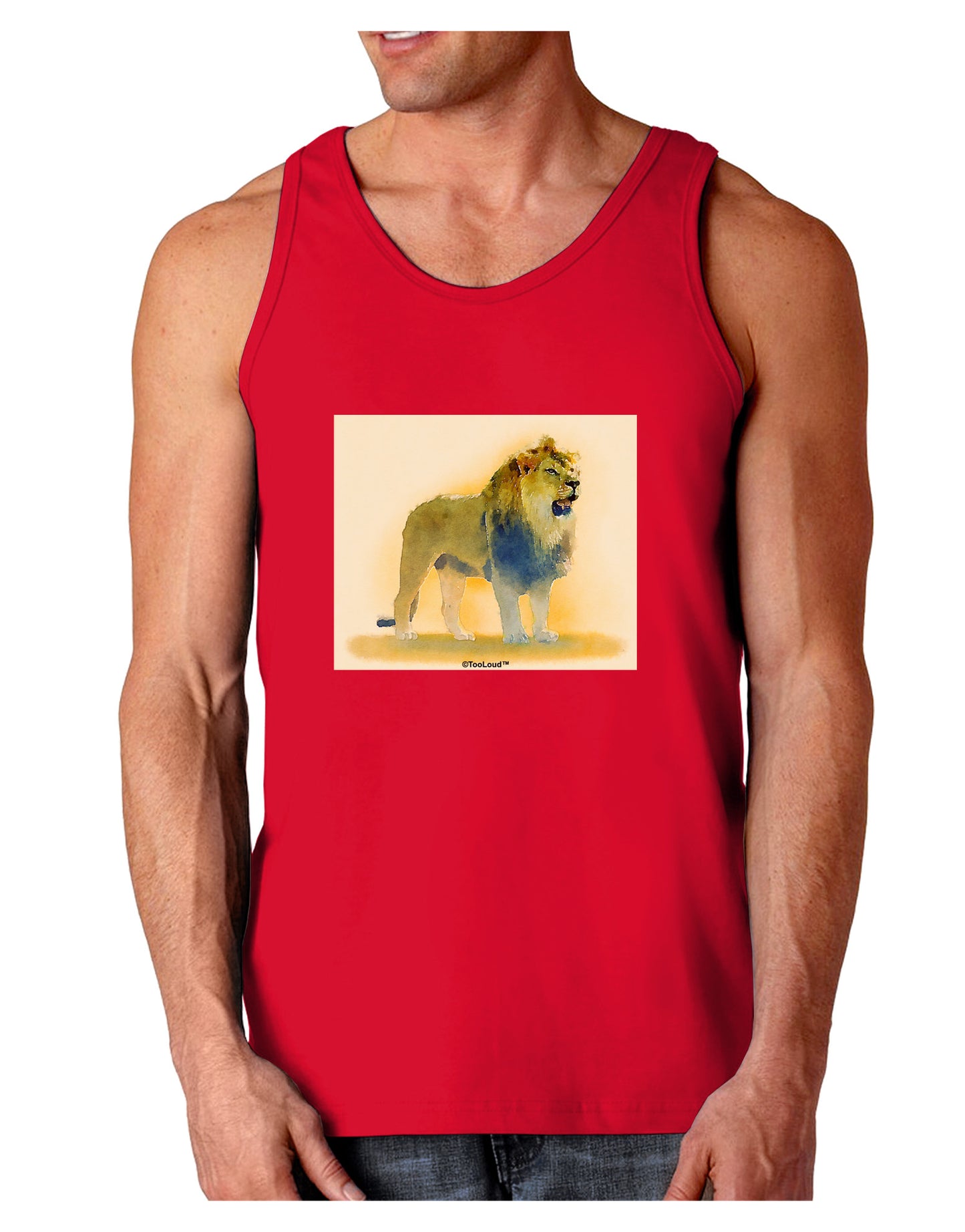 Lion Watercolor 1 Dark Loose Tank Top-Mens Loose Tank Top-TooLoud-Red-Small-Davson Sales
