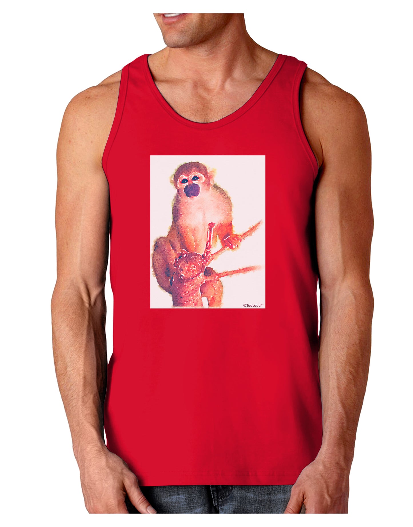 Monkey in Tree Watercolor Dark Loose Tank Top-Mens Loose Tank Top-TooLoud-Red-Small-Davson Sales