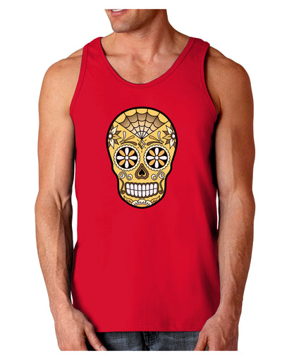 TooLoud Version 8 Gold Day of the Dead Calavera Dark Loose Tank Top-Mens Loose Tank Top-TooLoud-Red-Small-Davson Sales
