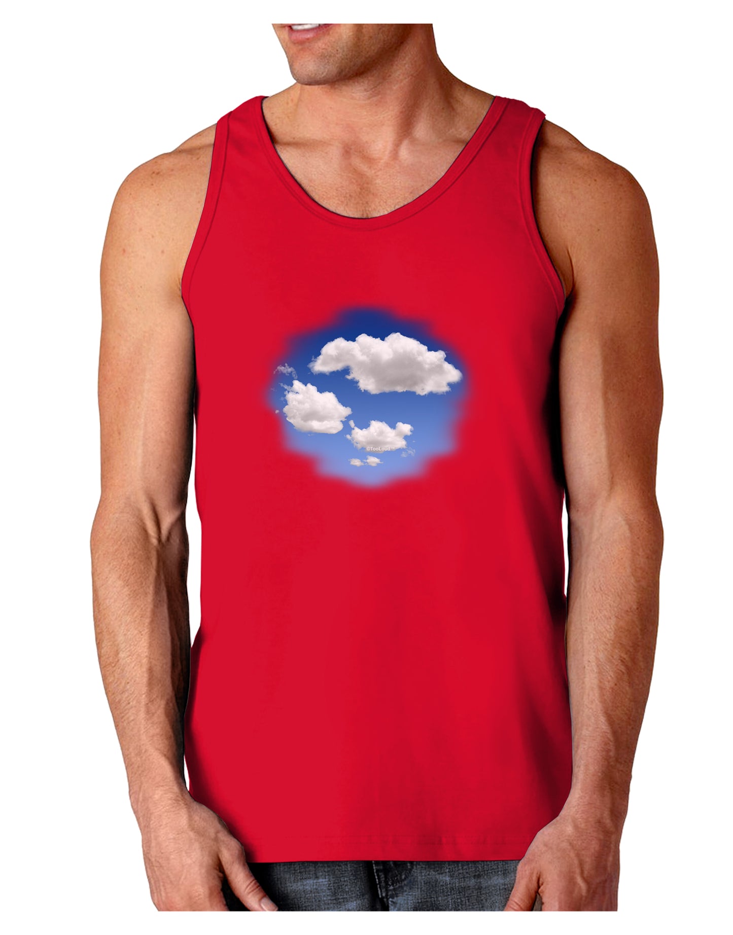 Blue Sky Puffy Clouds Dark Loose Tank Top-Mens Loose Tank Top-TooLoud-Red-Small-Davson Sales
