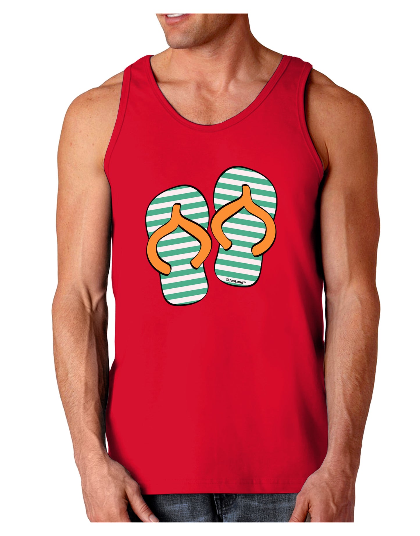 Striped Flip Flops - Teal and Orange Dark Loose Tank Top-Mens Loose Tank Top-TooLoud-Red-Small-Davson Sales