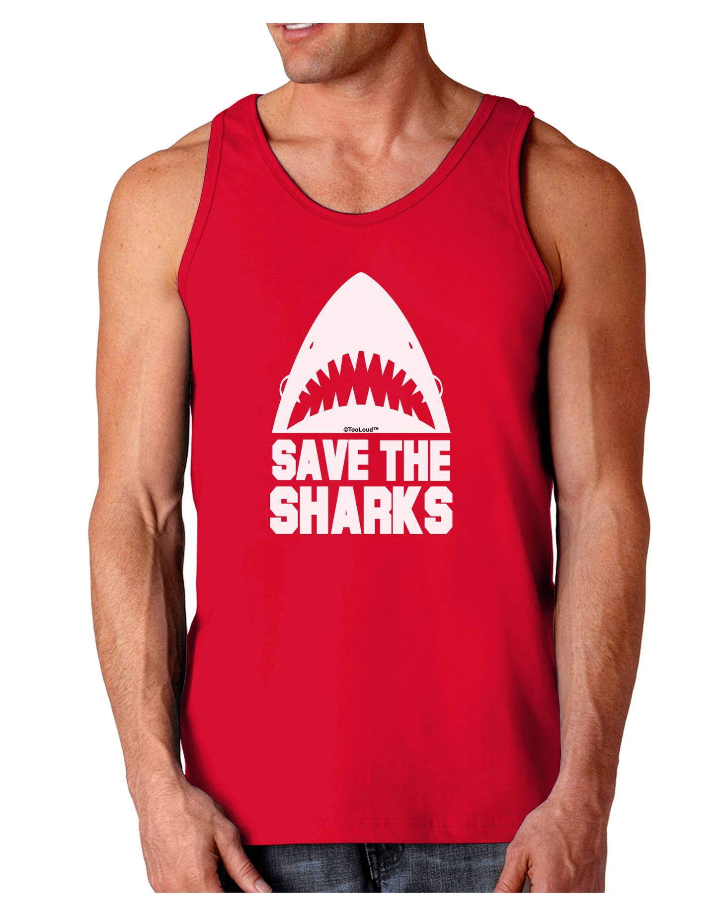 Save The Sharks Dark Loose Tank Top-Mens Loose Tank Top-TooLoud-Red-Small-Davson Sales