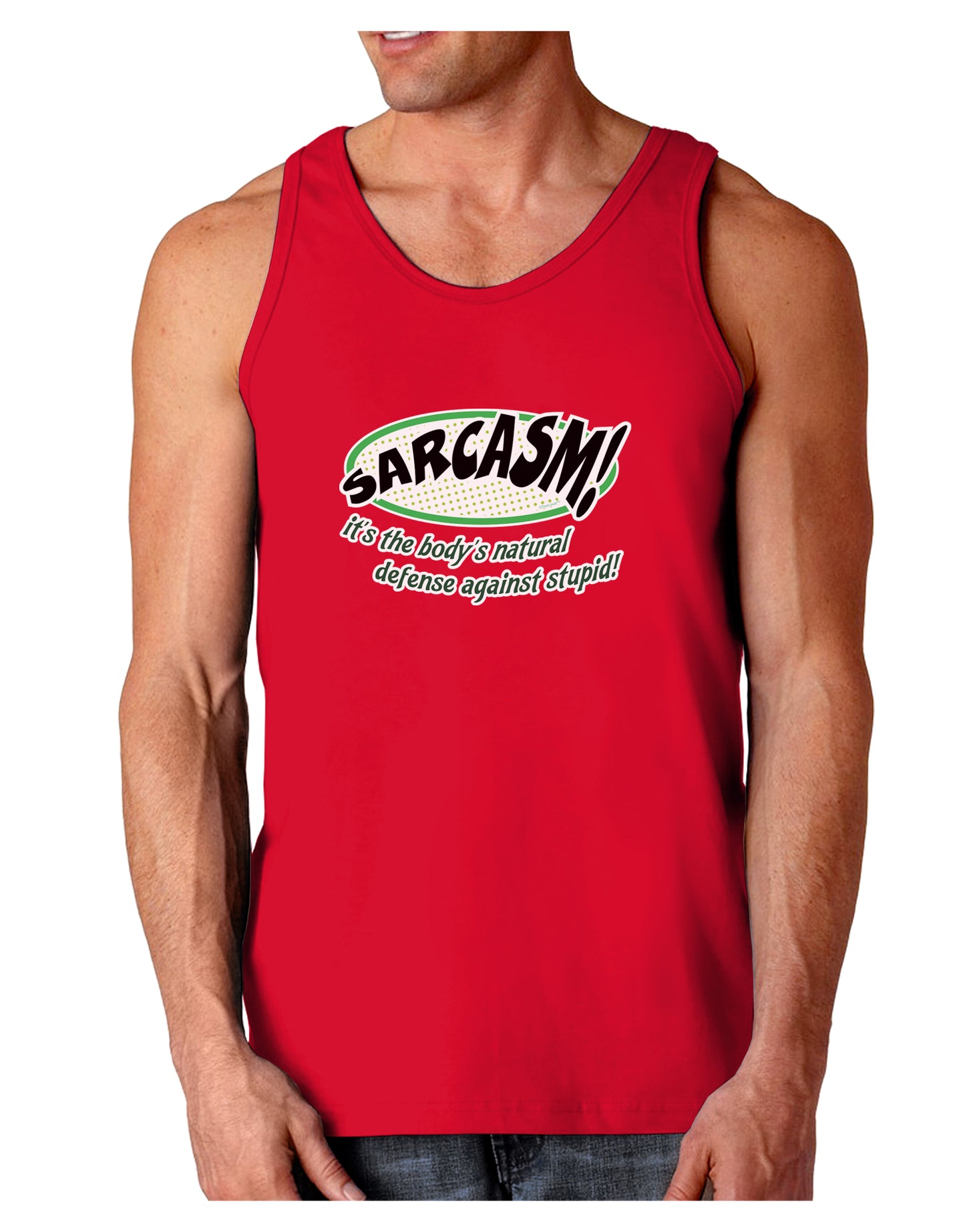 Sarcasm Natural Defense Against Stupid Dark Loose Tank Top-Mens Loose Tank Top-TooLoud-Red-Small-Davson Sales