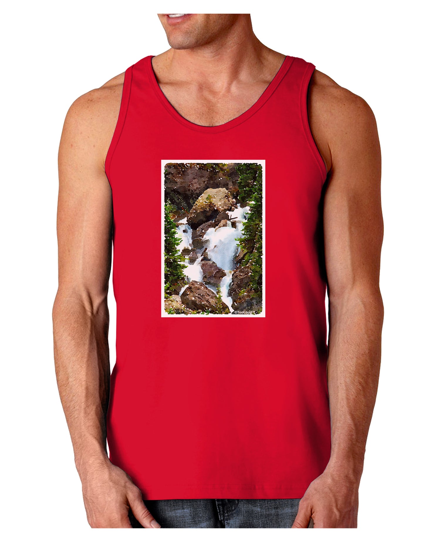 TooLoud Waterfall Watercolor Dark Loose Tank Top-Mens Loose Tank Top-TooLoud-Red-Small-Davson Sales