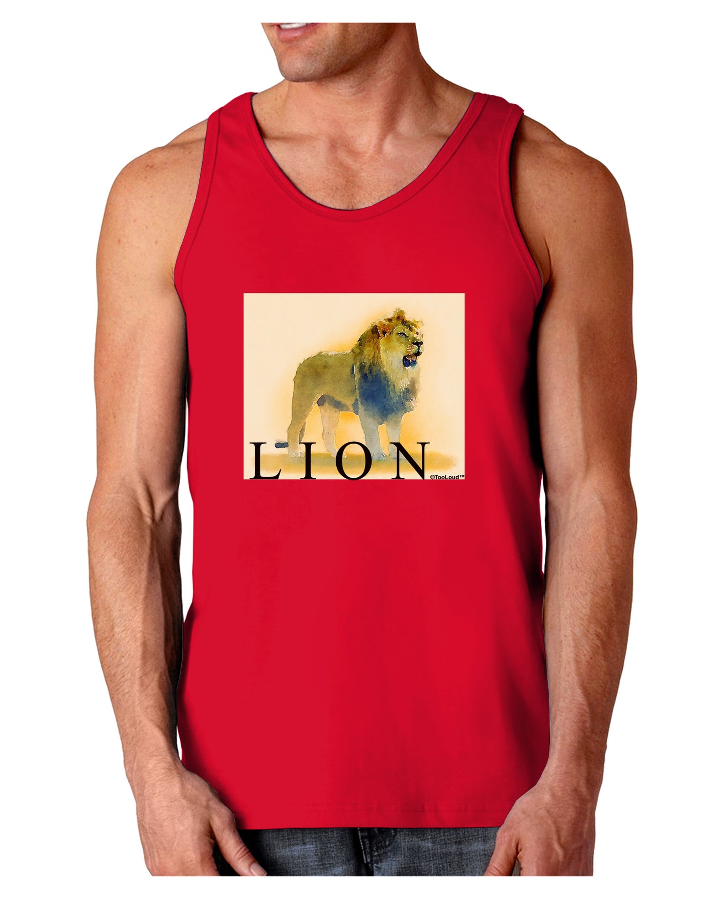 Lion Watercolor 1 Text Dark Loose Tank Top-Mens Loose Tank Top-TooLoud-Red-Small-Davson Sales