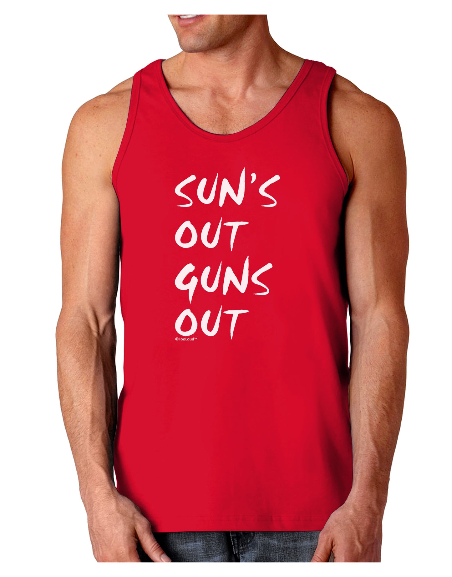 Suns Out Guns Out Dark Loose Tank Top-Mens Loose Tank Top-TooLoud-Red-Small-Davson Sales