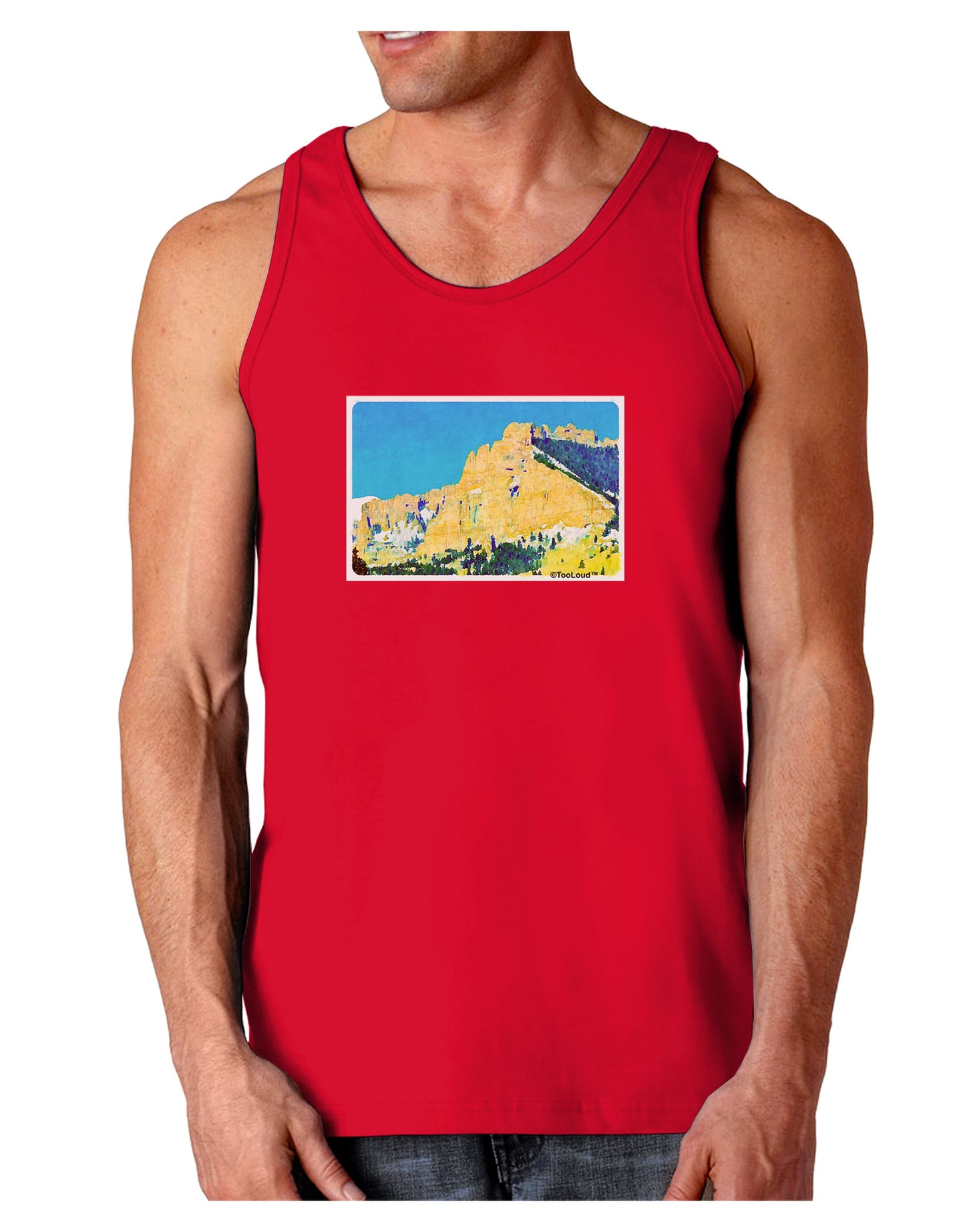 Colorado Snowy Mtns WaterColor Dark Loose Tank Top-Mens Loose Tank Top-TooLoud-Red-Small-Davson Sales