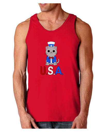 Patriotic Cat - USA Dark Loose Tank Top by TooLoud-Mens Loose Tank Top-TooLoud-Red-Small-Davson Sales