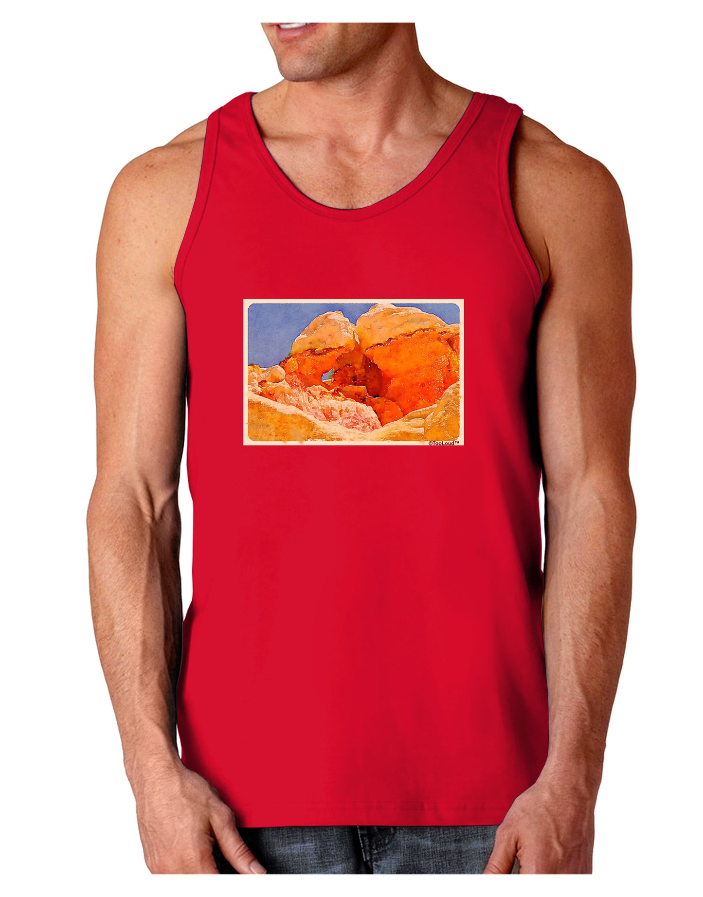 Desert Landscape Watercolor Dark Loose Tank Top-Mens Loose Tank Top-TooLoud-Red-Small-Davson Sales