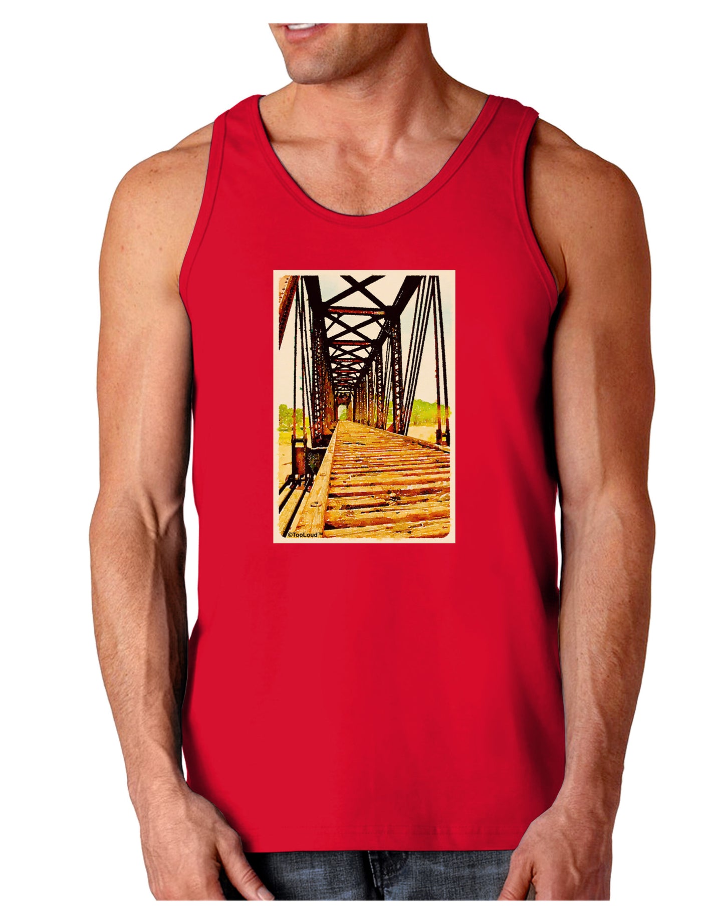 Colorado Bridge Watercolor Dark Loose Tank Top-Mens Loose Tank Top-TooLoud-Red-Small-Davson Sales