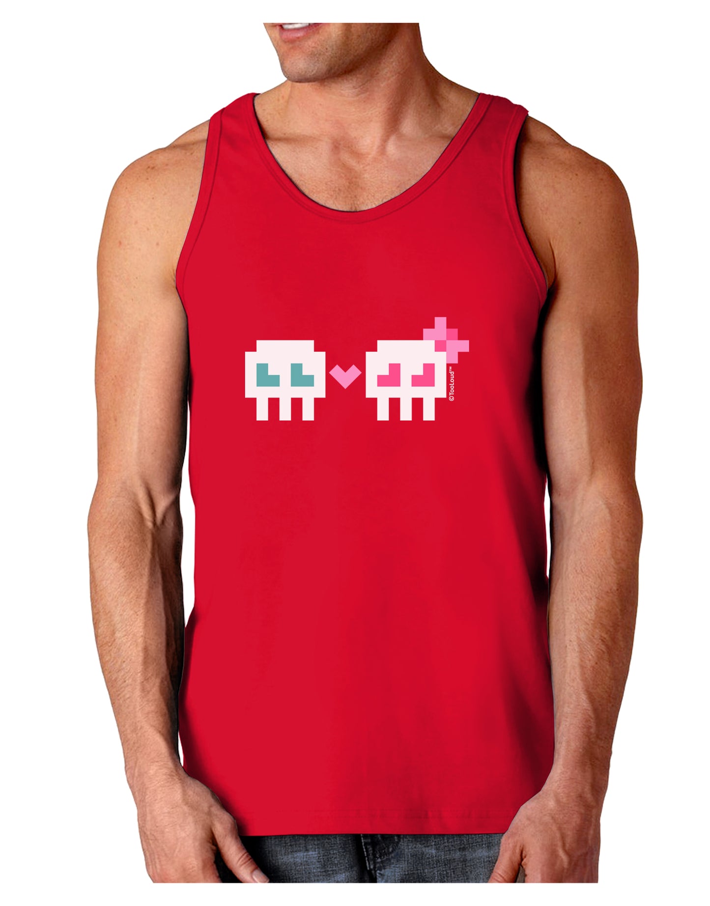 8-Bit Skull Love - Boy and Girl Dark Loose Tank Top-Mens Loose Tank Top-TooLoud-Red-Small-Davson Sales