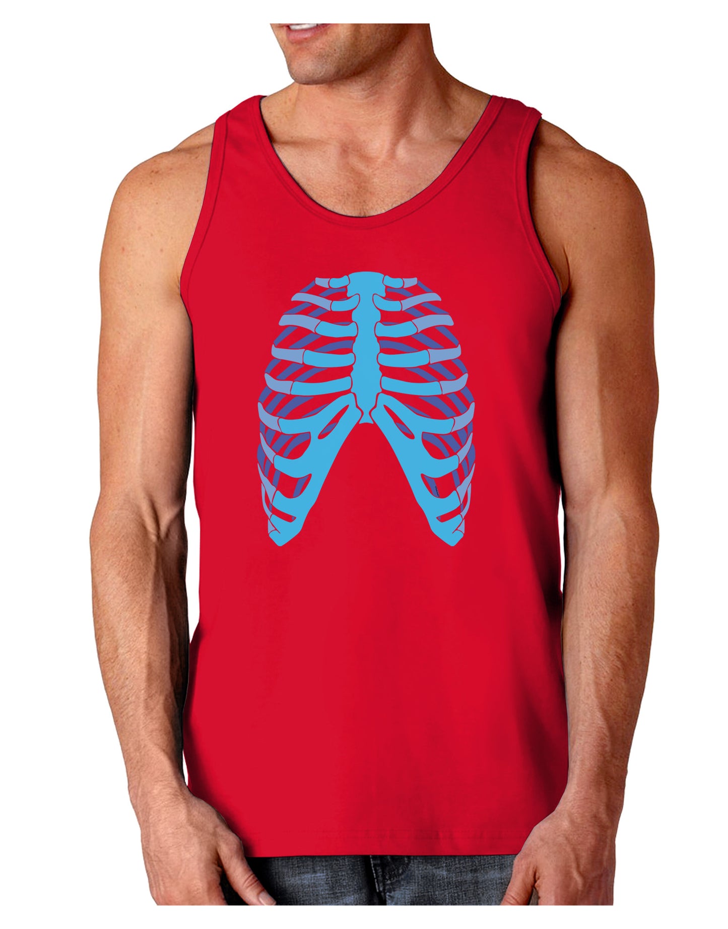 Human Blue Skeleton Bones Ribcage Dark Loose Tank Top-Mens Loose Tank Top-TooLoud-Red-Small-Davson Sales