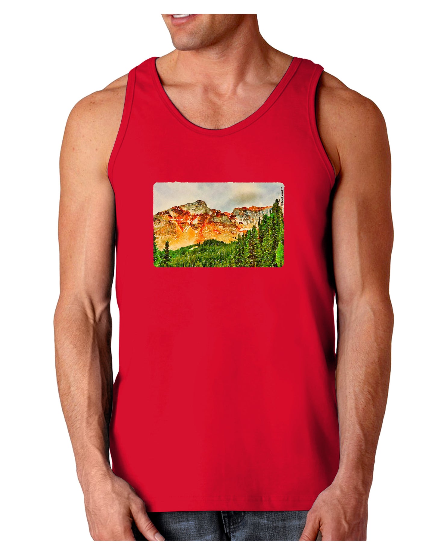 Colorado Forrest Watercolor Dark Loose Tank Top-Mens Loose Tank Top-TooLoud-Red-Small-Davson Sales