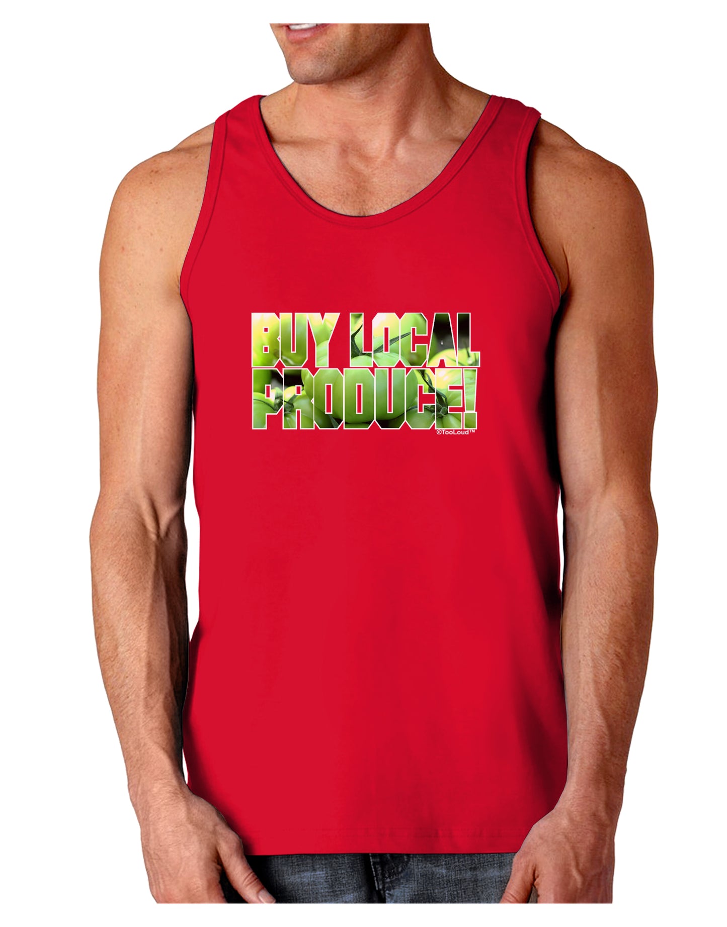 Buy Local - Green Tomatoes Text Dark Loose Tank Top-Mens Loose Tank Top-TooLoud-Red-Small-Davson Sales