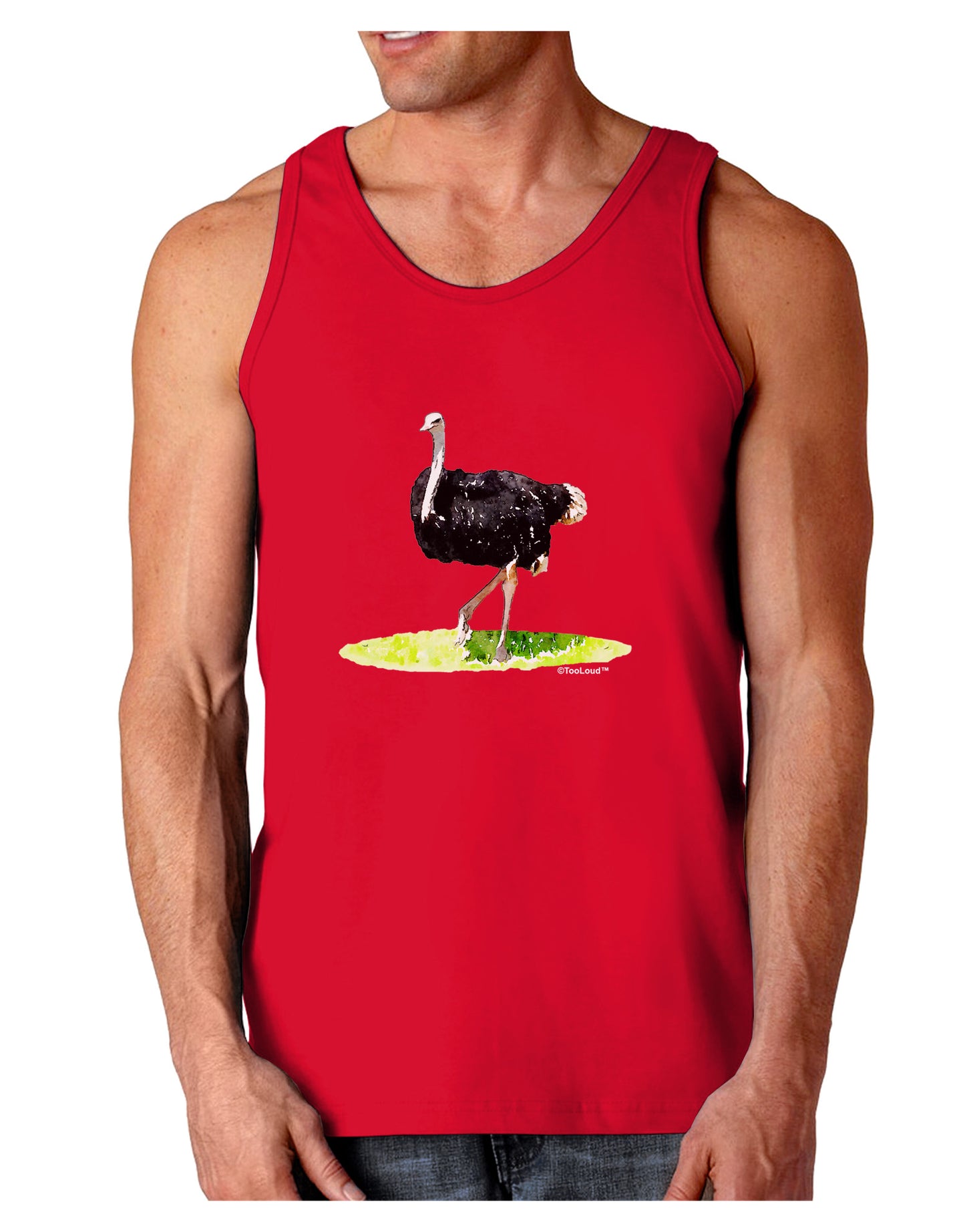 Ostrich Watercolor Dark Loose Tank Top-Mens Loose Tank Top-TooLoud-Red-Small-Davson Sales