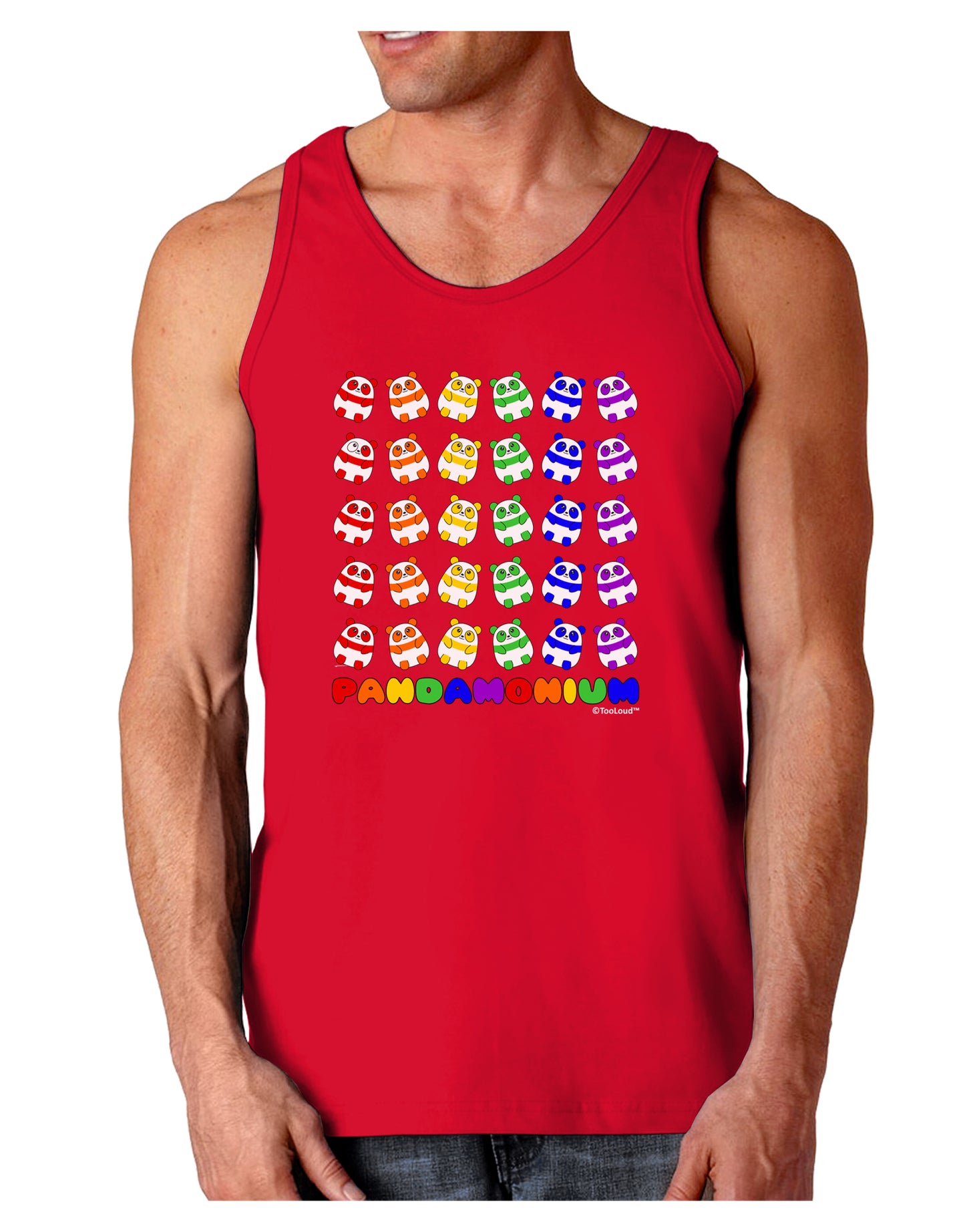 Pandamonium Rainbow Pandas Dark Loose Tank Top by TooLoud-Mens Loose Tank Top-TooLoud-Red-Small-Davson Sales