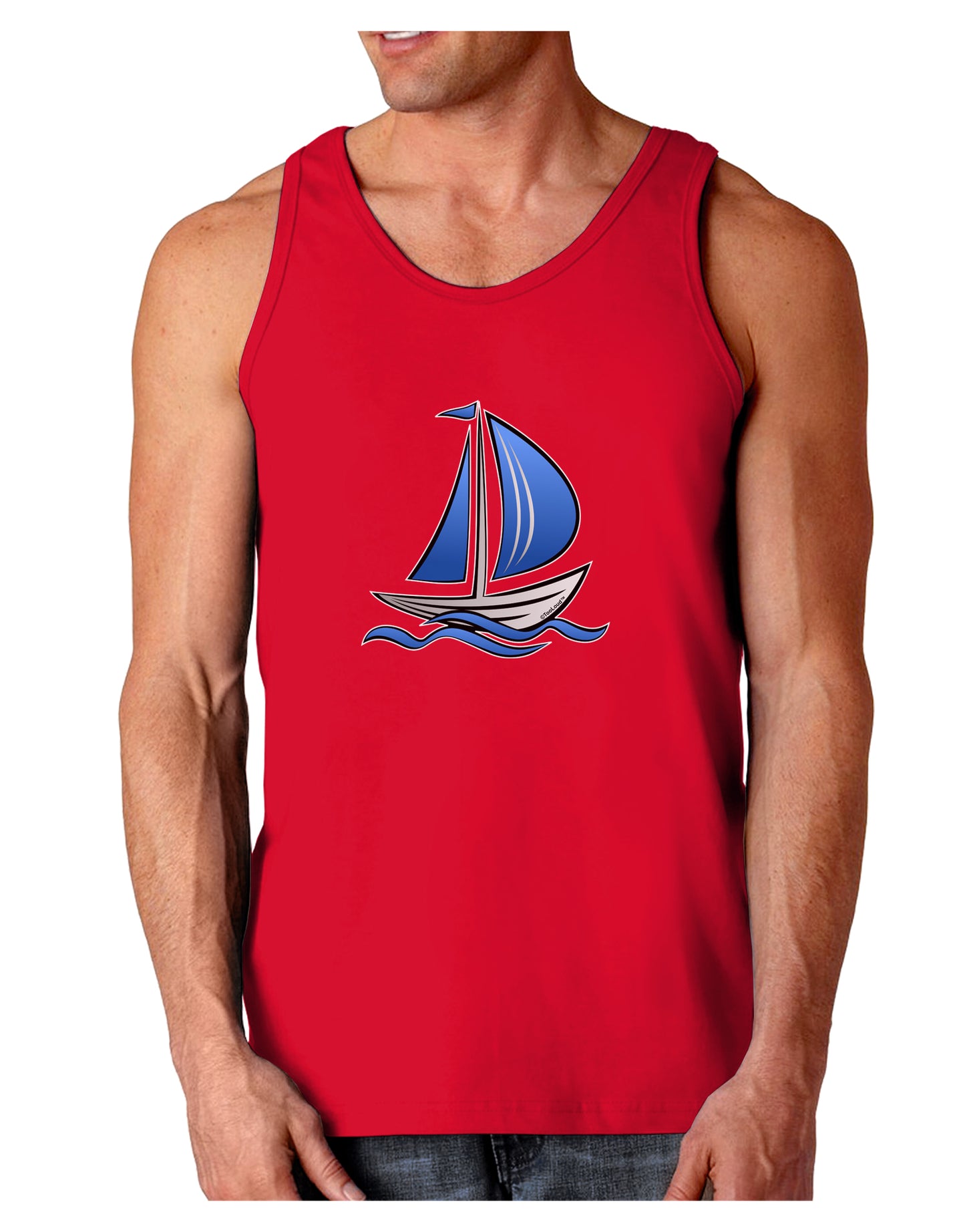Blue Sailboat Dark Loose Tank Top-Mens Loose Tank Top-TooLoud-Red-Small-Davson Sales