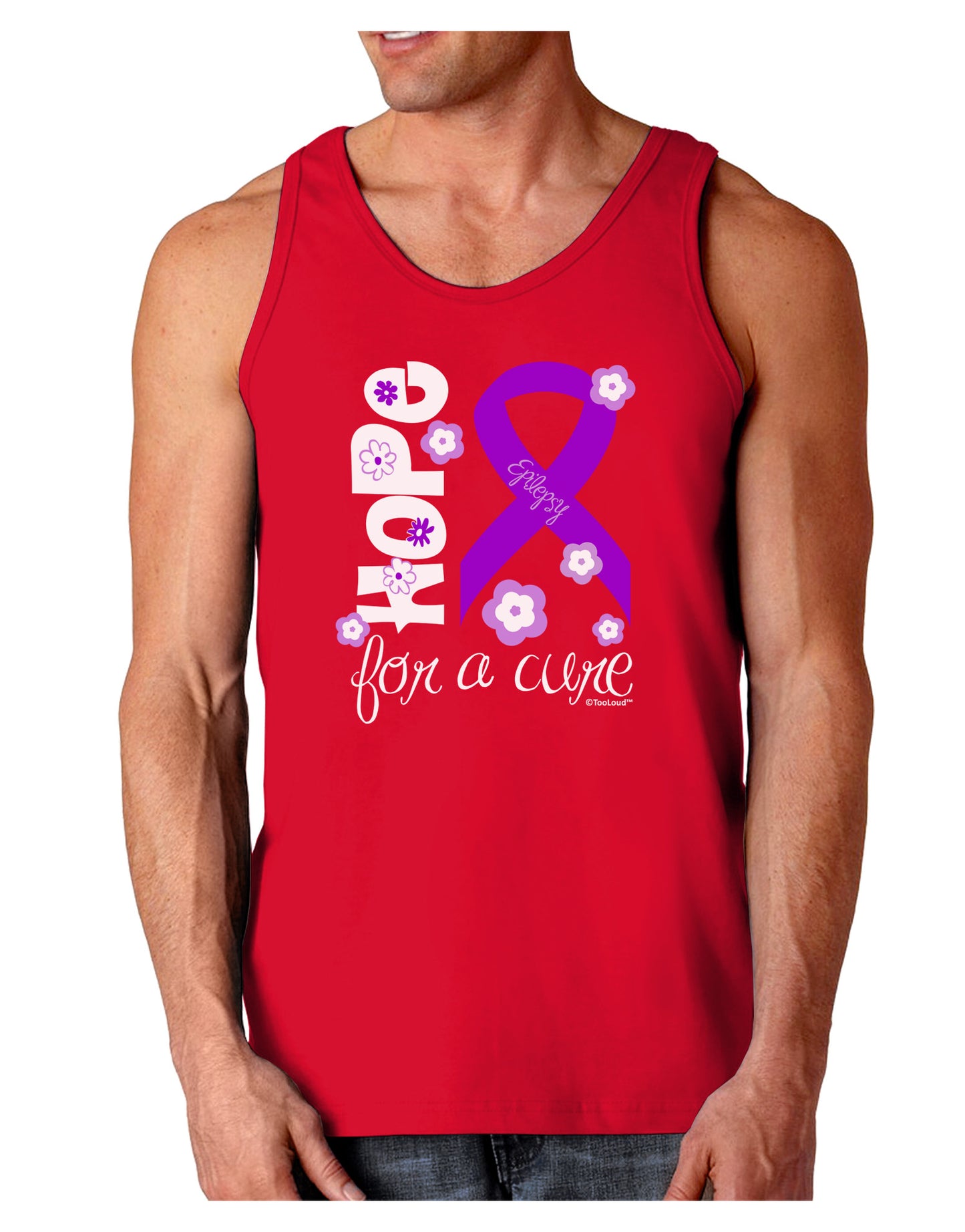 Hope for a Cure - Purple Ribbon Epilepsy - Flowers Dark Loose Tank Top-Mens Loose Tank Top-TooLoud-Red-Small-Davson Sales